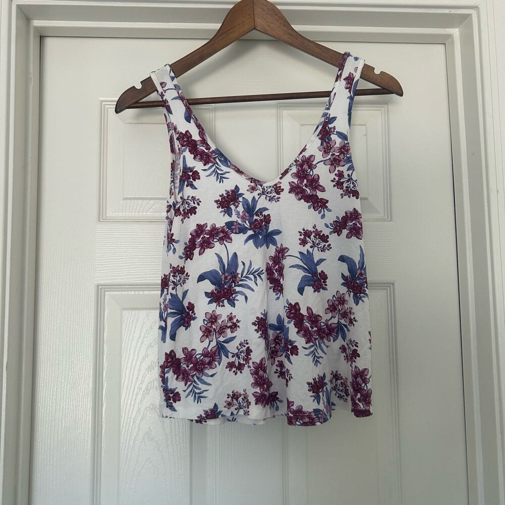 American Eagle Womens Soft & Sexy Crepe Stretch Floral Blue Purple Tank Top XS